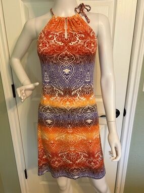 Venus Halter Mini Dress in Orange and Purple Paisley Ombre